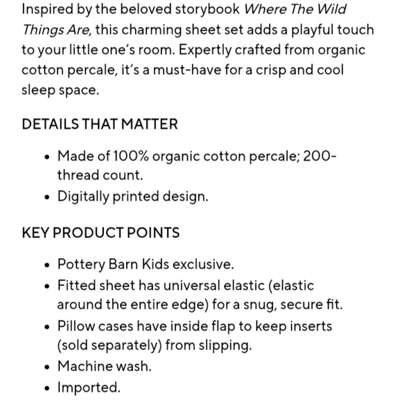 Where The Wild Things Are Organic Full Size Sheet Set & Pillowcase Pottety Barn - Picture 9 of 11